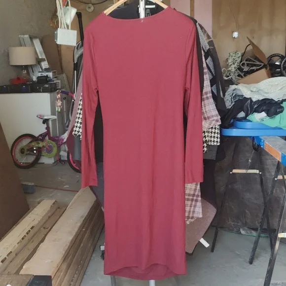 Maternity Raspberry Long Sleeve Dress - Picture 5 of 8